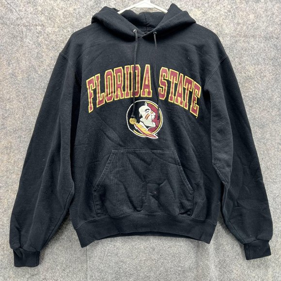 Champion Sweater Men Medium Black Hooded Pocket Florida State Seminoles Pullover - Picture 1 of 12